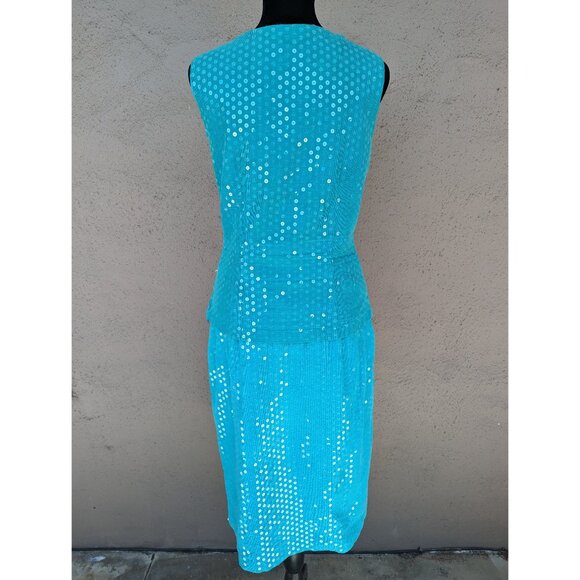 💜✨Vintage Maxou Turquoise Sequin Dress - Size 8 - Picture 3 of 13